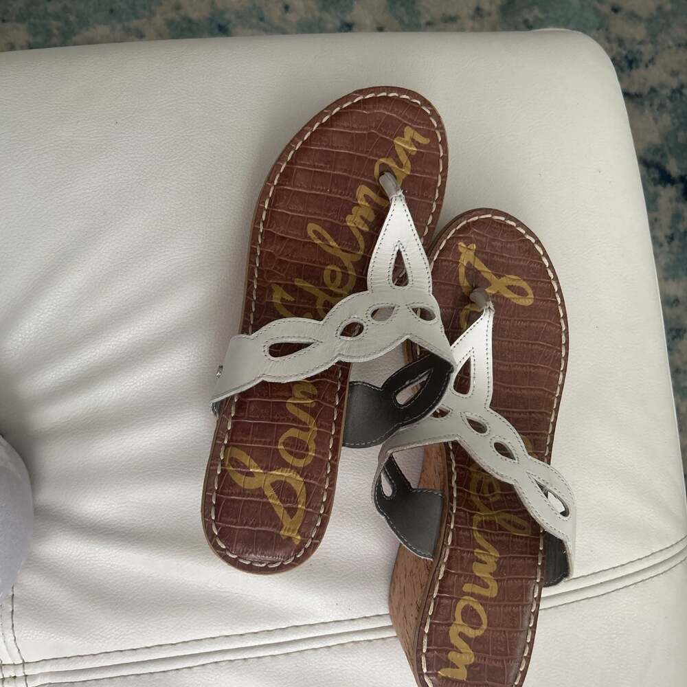 Sam Edelman Romy Silver Metallic Cork Wedge Thong Sandals